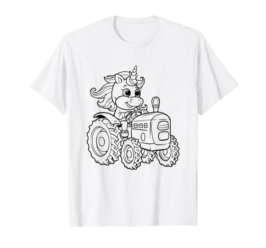 Unicorn on a tractor to color and paint T-Shirt