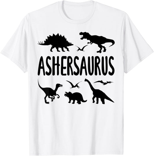 Dinosaur T Rex Asher Ashersaurus Boys Dino Name T-Shirt
