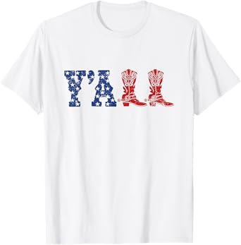 Y'ALL T-Shirt American Flag Western Country Cowgirl Tee