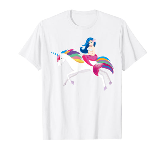 Unicorn Mermaid - Funny Mermaid Riding Unicorn T Shirt