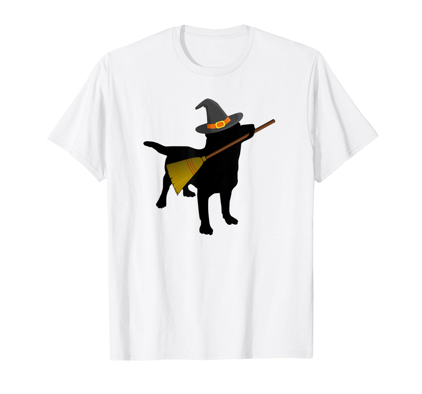 Funny Halloween Black Lab Dog Cute Witch Hat Broom T-shirt T-Shirt