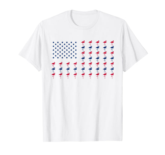 USA American Flag Flamingo Lover 4th of July Patriotic Women T-Shirt