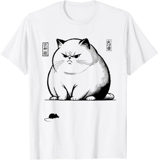 Funny Grumpy Fat Cat Vintage Japanese Art Anime Cat Lovers T-Shirt