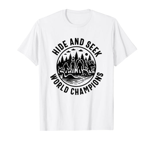 Bigfoot Loch Ness Monster Mothman Aliens hide and seek T-Shirt