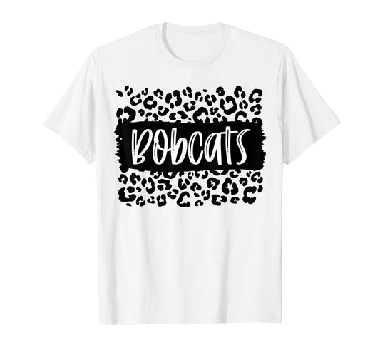 Bobcats Team Mascot School Spirit Game Night Leopard Print T-Shirt
