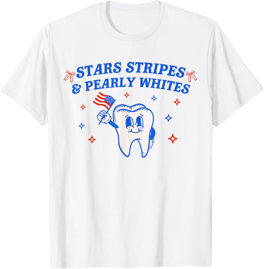 Dental Hygienist 4th July American Dentist Groovy Tooth USA T-Shirt