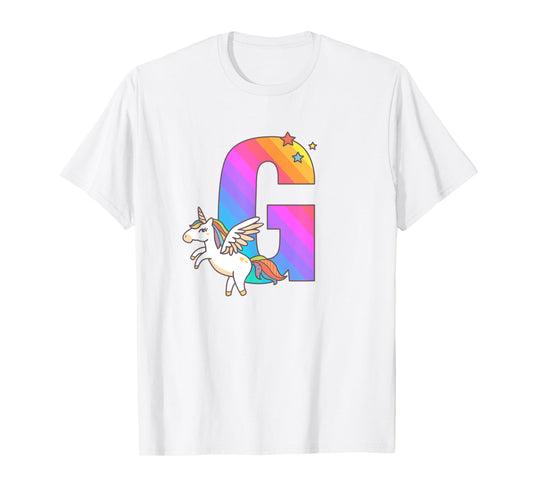 Unicorn Monogram Letter G Initial Cute Girls Birthday Gift T-Shirt