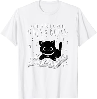 Cats And Books Cat Cute Book Reading Pet T-Shirt for Men Women Girls Kids