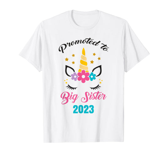 Cute Promoted to Big Sister 2023 Girls Unicorn T-Shirt