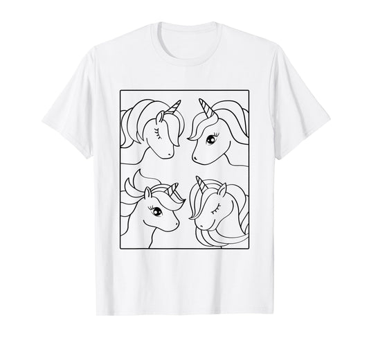 Coloring shirt DIY. Funny unicorns tshirt to paint on T-Shirt