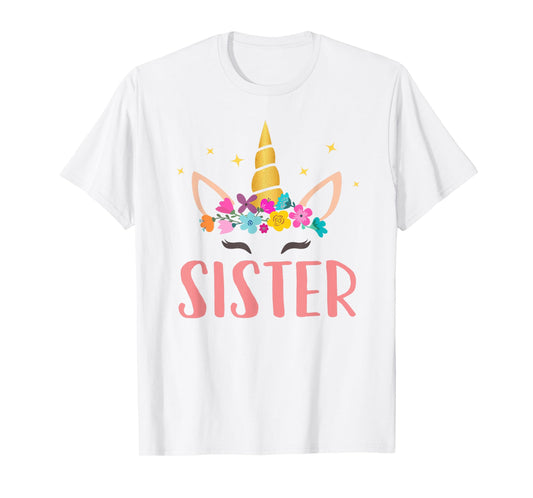 Sister Unicorn Floral Birthday Matching T-Shirt