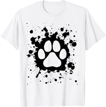 Cat Dog Paw Print Black Splatter Pet Lover Men Women Girls Kids T-Shirt