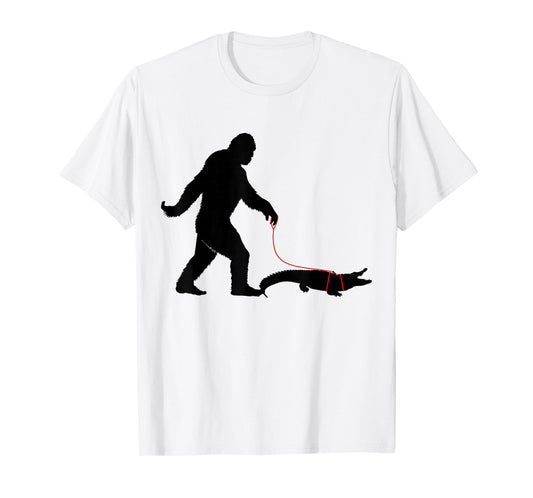 Bigfoot Walking A Crocodile Funny Alligator Animal Lovers T-Shirt