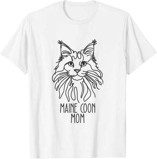 Line Art Best Cat Mom Women - Maine Coon Cat T-Shirt