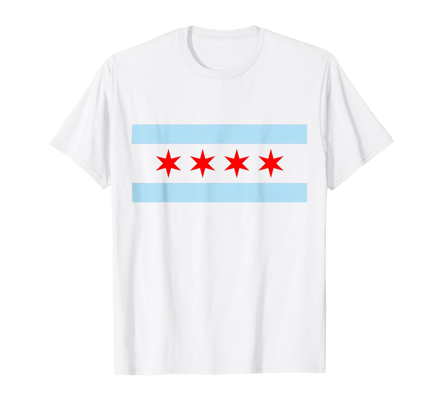Tee Styley Chicago Flag T-Shirt - Men's Unisex-Adults Kids Classic Fit Collarless Crew Neck Short Sleeve White Solid Cotton Flag T-Shirt