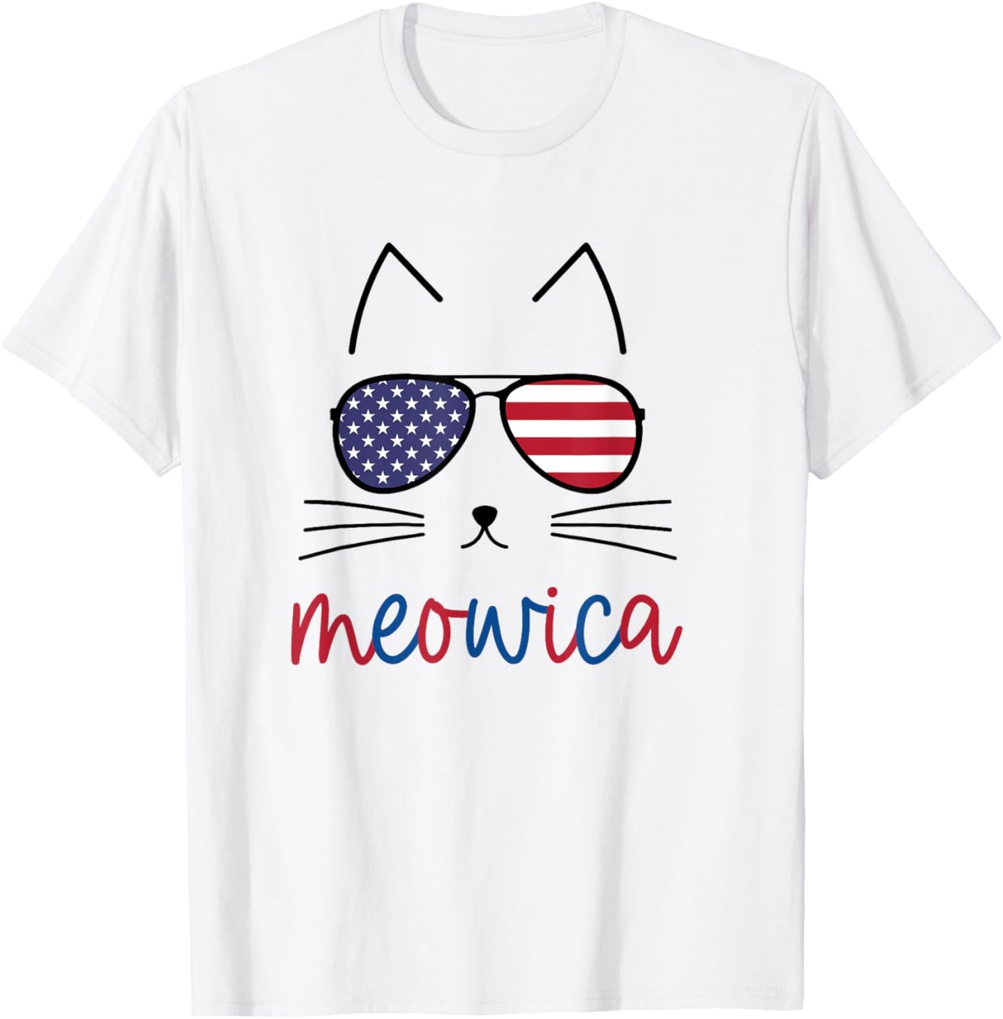 Meowica 4th of July Cat Lover American Flag, Patriotic Cat T-Shirt