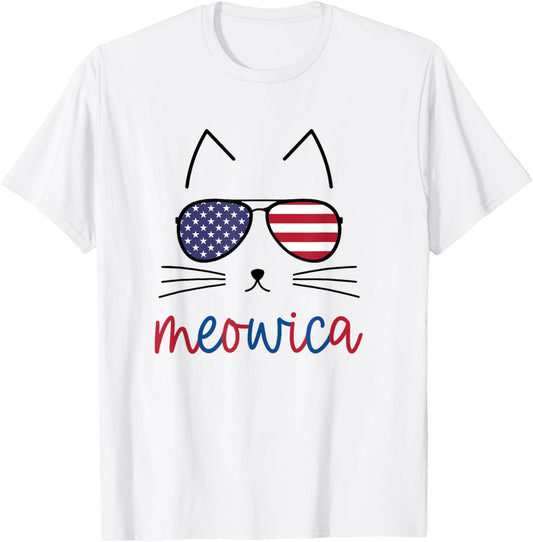Meowica 4th of July Cat Lover American Flag, Patriotic Cat T-Shirt