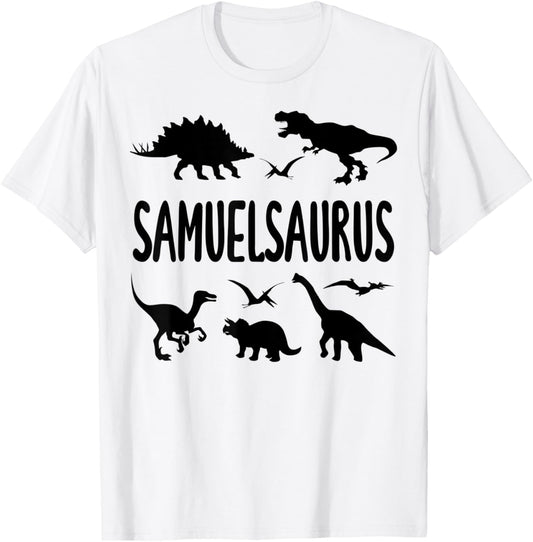 Dinosaur T Rex Samuel Samuelsaurus Boys Dino Name T-Shirt