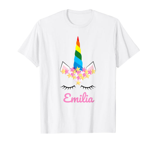 Cute Girls Unicorn Personalized Name Emilia Rainbow Unicorn T-Shirt