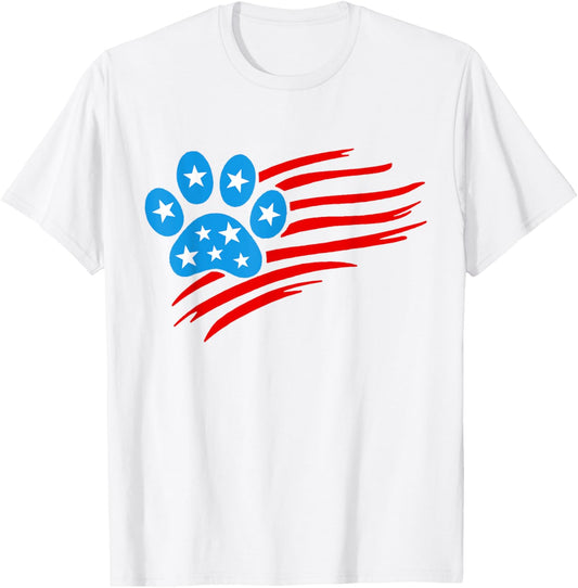 Paw USA American Flag Red White Blue Cat Dog Mom 4th Of July T-Shirt