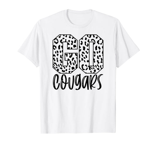 Cougars Team Mascot School Spirit Game Night Leopard Print T-Shirt