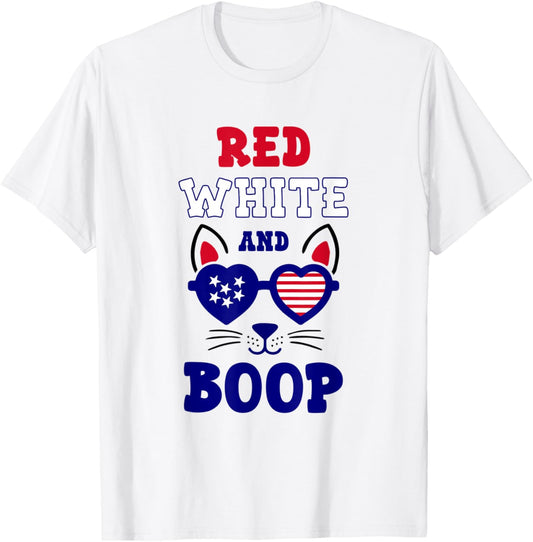 Cat Lover Patriotic Red White and Boop Funny 4th of July T-Shirt