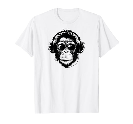 Cute Chimpanzee Monkey Headphone DJ Primate Chimp T-Shirt