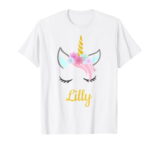 Lilly White Unicorn Name T-Shirt