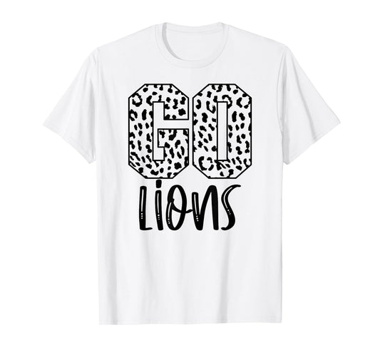Lions Team Mascot School Spirit Game Night Leopard Print T-Shirt