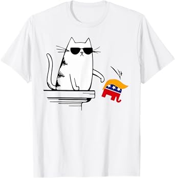 Cool Cat Harris Walz Knock Over Trump Elephant Hair Yard Men Women T-Shirt