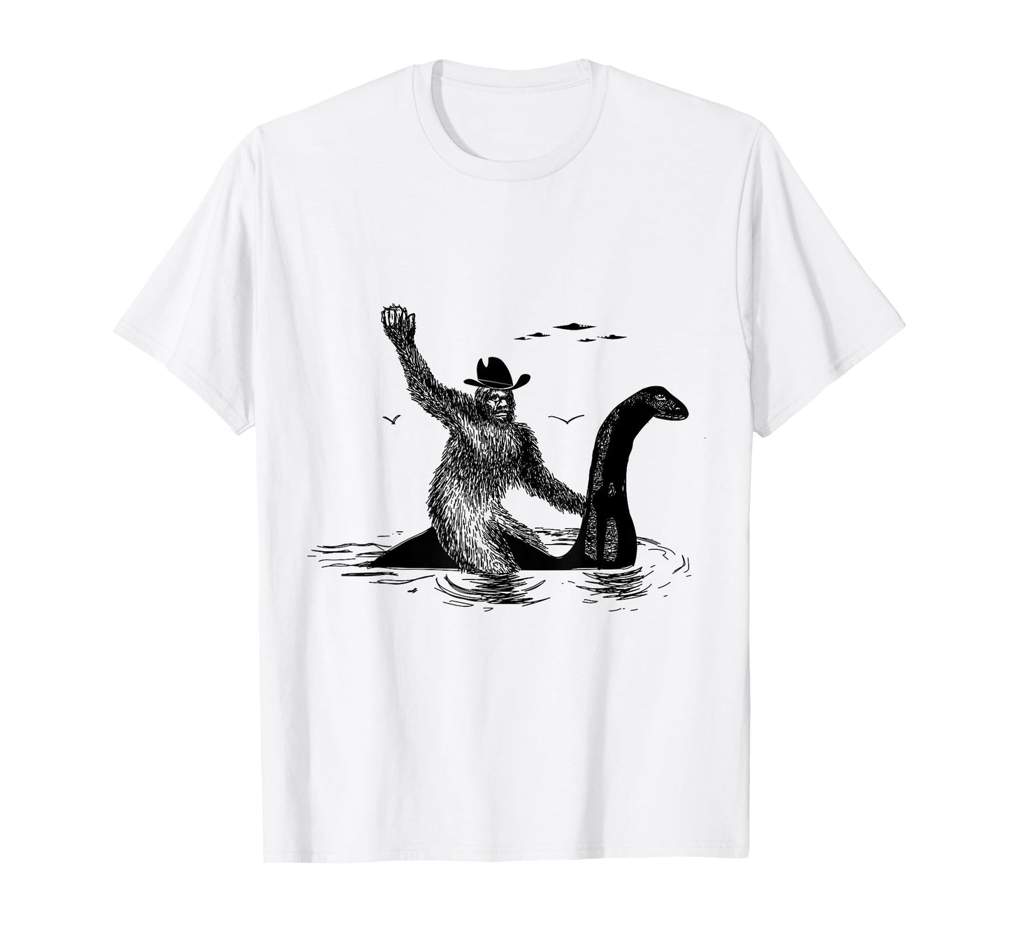 Check out my other Bigfoot T-Shirts Bigfoot Riding on Nessie Lochness, Cowboy, Yeti T-Shirt for Women, Men, Unisex-Adults, Grey, Small, Classic Fit, Short Sleeve, Cotton, Polyester