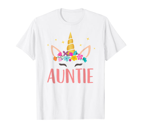 Auntie Unicorn Floral Birthday Matching T-Shirt