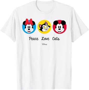 Mickey Mouse Minnie Mouse Figaro Peace Love Cats T-Shirt