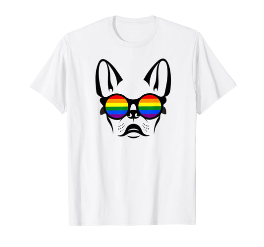 Gay French bulldog with rainbow pride sunglasses Men Women T-Shirt