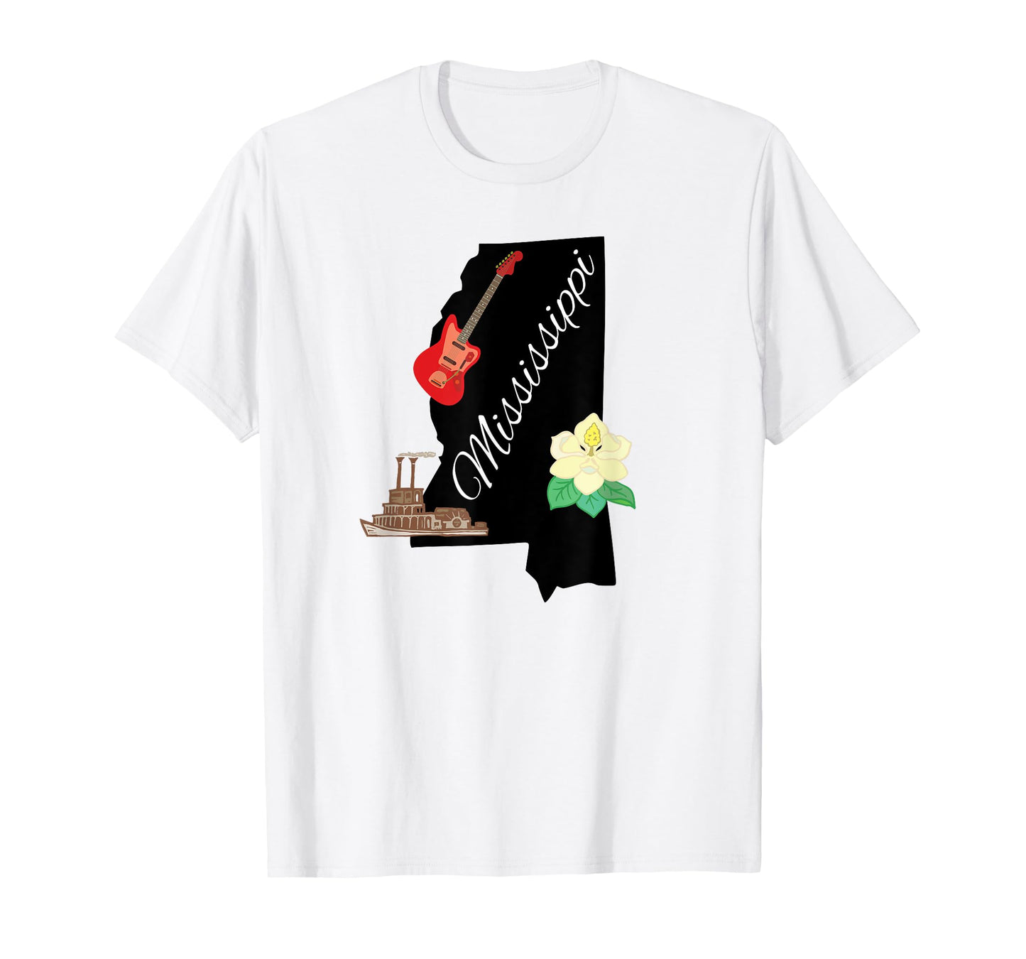 Mississippi Magnolia Guitar Riverboat State Souvenir Gift T-Shirt