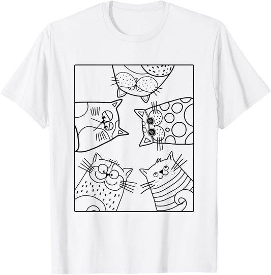 Coloring shirt for kids. Funny cats DIY tshirt to paint on T-Shirt