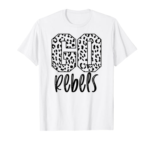 Rebels Team Mascot School Spirit Game Night Leopard Print T-Shirt