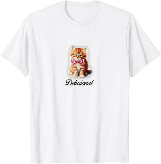 Delusional Coquette Kitten Pink Bow Ribbon Y2K Aesthetic T-Shirt