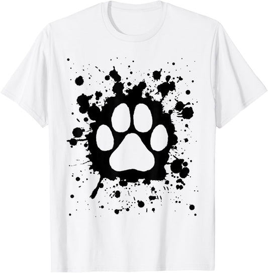 Cat Dog Paw Print Black Splatter Pet Lover T-Shirt