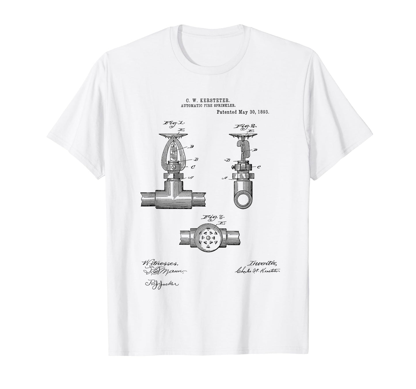 Fire Sprinkler Vintage Patent Hand Drawing Funny Novelty T-Shirt
