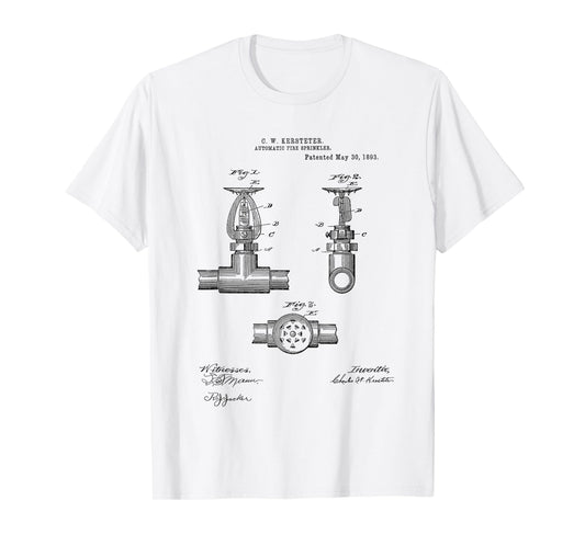 Fire Sprinkler Vintage Patent Hand Drawing Funny Novelty T-Shirt