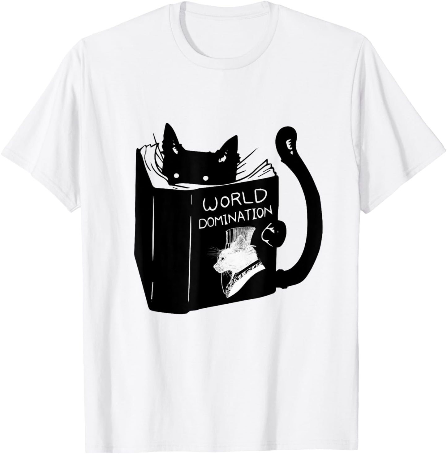 Cat World Domination T-Shirt - Unisex-Adults, Small, White, Short Sleeve