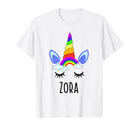 Zora Rainbow Unicorn Personalized Girl's First Name T-Shirt