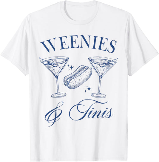 Weenies and Tinis Hot Dogs With Martini Cocktail Party T-Shirt