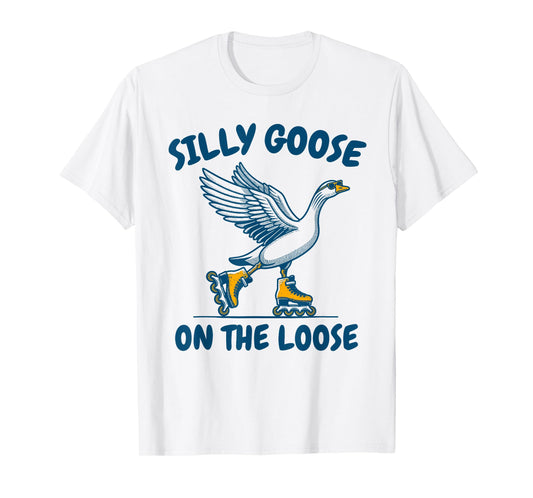 Funny Goose On The Escape Funny Animal Joke Retro Goose T-Shirt
