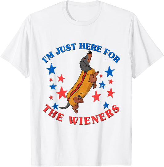 Hotdog Dachshund Hot Dog I'm Just Here For The Wieners Dog T-Shirt