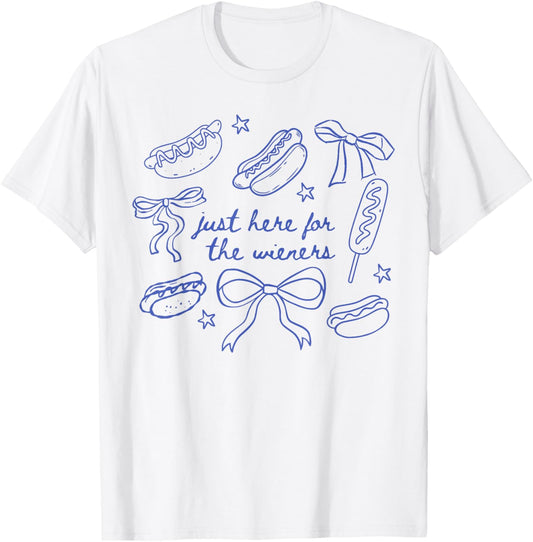 Just Here For The Wieners Funny Hot Dog 4th Of July Coquette T-Shirt