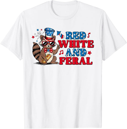 Red White And Feral 4th Of July Raccoon Hot Dog Kids America T-Shirt