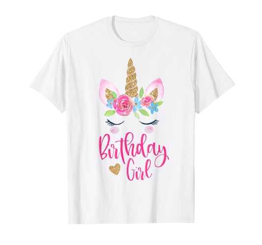 Unicorn Birthday Girl Shirt Pink Cute Theme Party T-Shirt T-Shirt