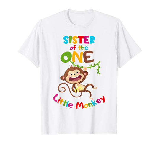 Sister ONE Little Monkey Jungle Theme 1st Birthday T-Shirt